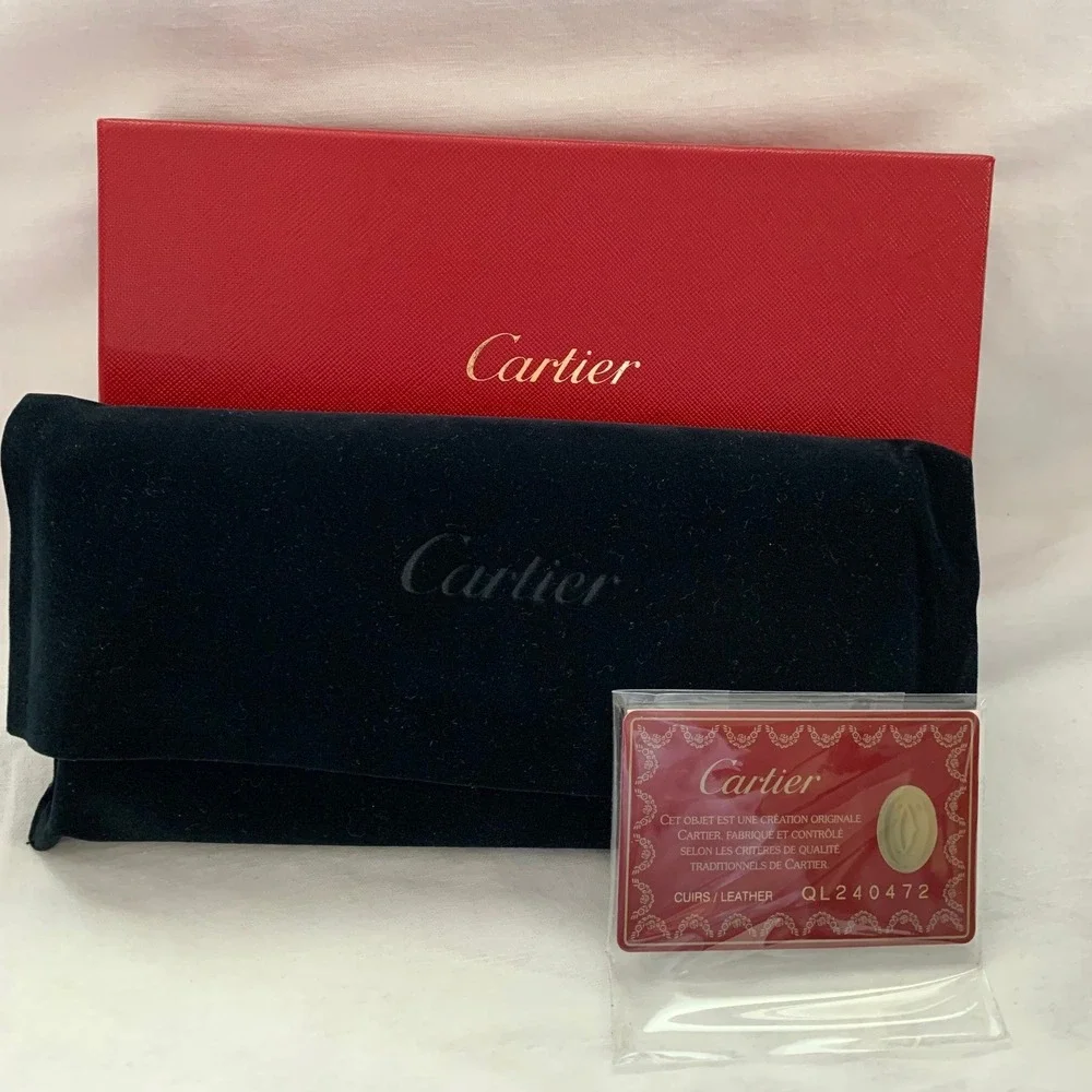 Cartier Love Collection Black Box‎ Calfskin Leather Long Wallet Silver #629